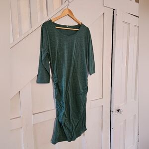 3/4 Length Sleeve Fitted Midi Green Maternity Dress